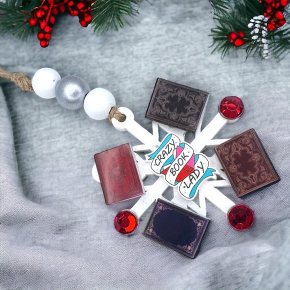 Crazy Book Lady Christmas Ornament: A Whimsical Tribute to Book Lovers! Handmade - Picture 2 of 16
